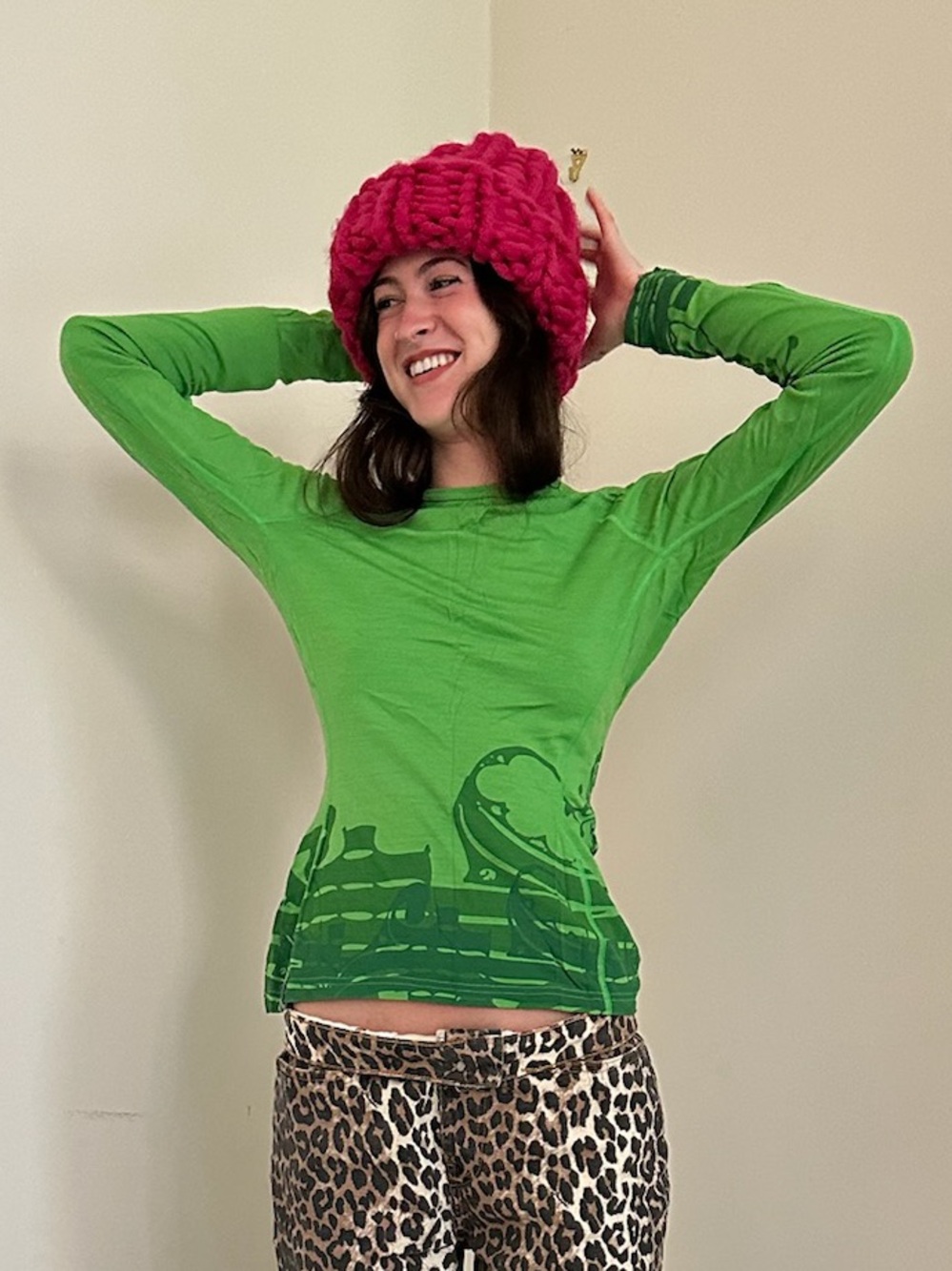 Pink Cable Knit Beanie